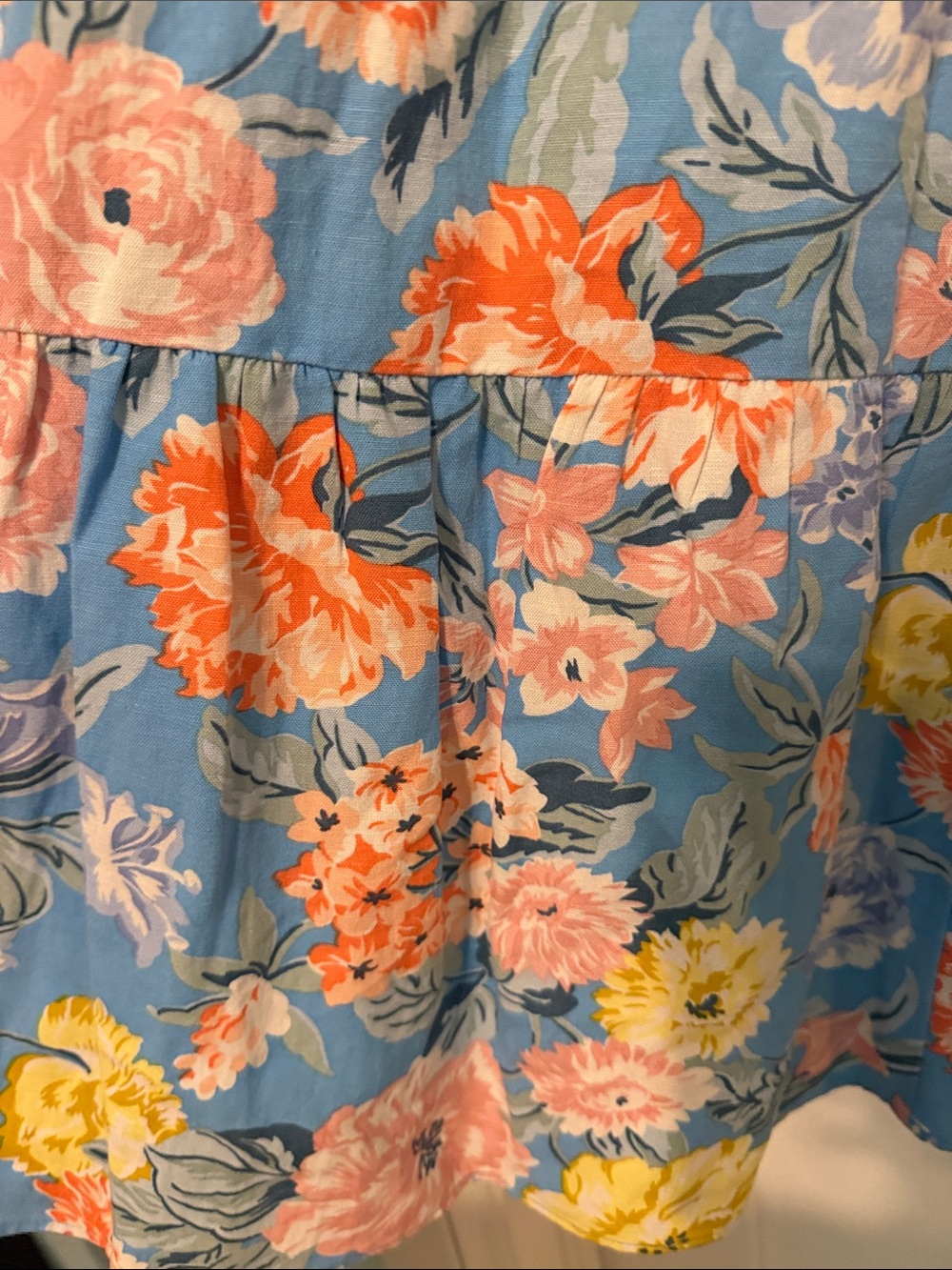LOFT Linen and Cotton Blend Cottagecore Blue Floral Tiered Boho Maxi Skirt - Picture 9 of 10